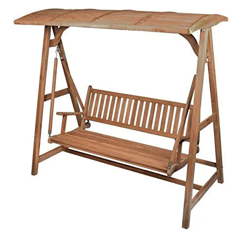 DIVERO Hollywoodschaukel 3-Sitzer aus Teak-Holz, behandelt - Farbe: Braun
