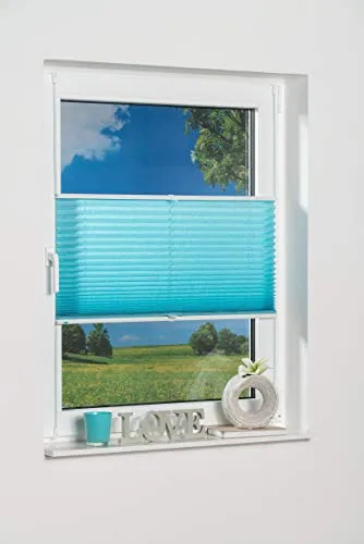 Khome Klemmfix-Plissee 30 x 130 cm (B x L) Iceblau Lichtschutz Moderne Crushed Optik