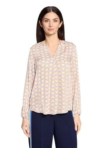 Cartoon Schlupfbluse Damen mit Muster blau 34 EU - Modische Schlupfbluse aus 100 % Viskose in Blau/Apricot, ideal für den Alltag. Bequeme Passform mit V-Ausschnitt und Stehkragen, pflegeleicht bei 30°C Schonwäsche.