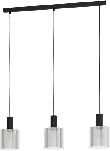 Pendelleuchte 3-flammig in Schwarz mit Glas-Design - Lampen, stilvolle 3-flammige Pendelleuchte aus schwarzem und transparentem Glas, ideal für moderne Wohnräume.