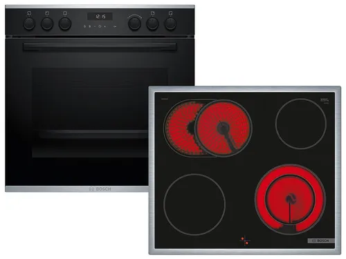 Bosch HND671FH61 Set Einbauherd mit Glaskeramikkochfeld - Herdset mit 10 Backofenfunktionen und 3D Heißluft für optimale Wärmeverteilung, ideal für abwechslungsreiche Kochkünste. Breite: 60 cm, inklusive Zweikreis-Kochzone für flexibles Kochen.