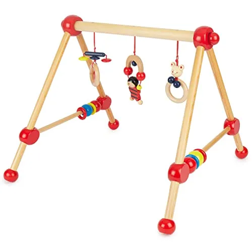 Bieco Holzgym - Spielbogen für Babys, geeignet ab dem ersten Lebentag, in trendigen Farben für ein effektives Wahrnehmungstraining.