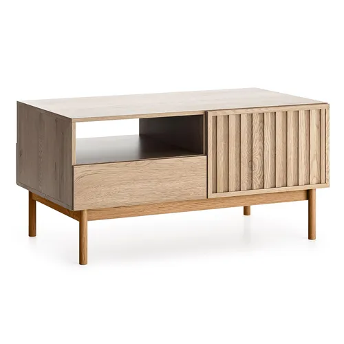 AX LIVING Wohnzimmer Tisch „Santarco ST“ – 106 cm, Eiche Cremona - Braun - Der stilvolle Wohnzimmer Tisch „Santarco ST“ bietet mit 106 cm Breite und zwei Schubladen optimalen Stauraum und elegantes Design. Ideal für moderne Wohnkonzepte, sorgt er für eine warme Atmosphäre und bleibt stets funktional.