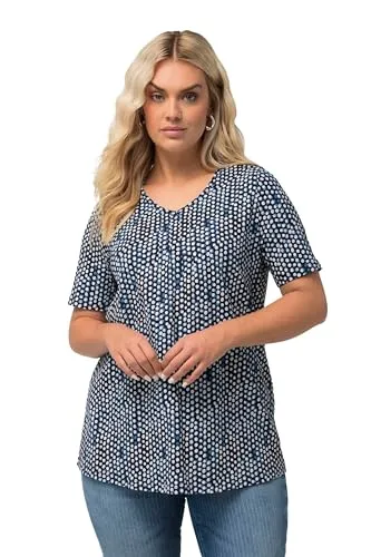 Ulla Popken T-Shirt mit Zierfalten und V-Ausschnitt - Bequemes T-Shirt in A-Linie, aus 100% Baumwolle, ideal für einen lässigen Look. Perfekt für entspannte Tage!