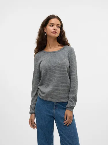 Vero Moda Rundhalspullover VMCARE SHINE LS O-NECK PULLOVER mit leichtem Glitzereffekt, Medium Grey Melange Detail:W. SILVER LUREX