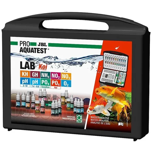 JBL PROAQUATEST LAB KOI Koffer - Wassertest-Kit für Koi-Teiche und Aquarien, inklusive vollständiger Anleitung und Farbschema für präzise Wasseranalysen.