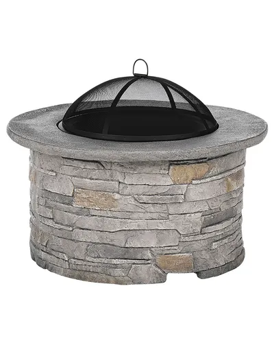 Beliani Feuerstelle grau Leichtbeton rund 92 cm Tambora - Runde Feuerstelle aus langlebigem Leichtbeton in heller Steinoptik, inkl. hitzebeständiger Schale und Funkenschutz. Ideal für gemütliche Abende im Garten oder auf der Terrasse.