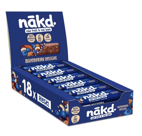 Nākd. Blueberry Delight | Kaltgepresste Riegel aus Früchten & Nüssen | 100% Natürliche Zutaten | Ohne Zusatz von Zucker | Vegan | Glutenfrei & Ohne Milch | 18 x 35g | 630g