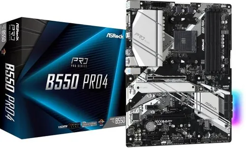 ASRock B550 Pro4 Mainboard Sockel AM4 - ATX Mainboard mit AMD B550 Chipsatz, unterstützt 4x DDR4 Speicher für optimale Leistung