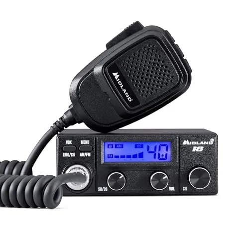 Midland 18 CB-Funkgerät mit VOX und S-Meter - Mobiles CB-Funkgerät mit 40 Kanälen, VOX-Freisprechfunktion und 4 Watt Sendeleistung. Ideal für den Einsatz im Fahrzeug, zuverlässig und benutzerfreundlich.