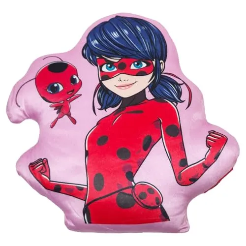 Aymax Miraculous Ladybug & Tikki 3D Kissen 27x27x7 cm – Weiches Kinder Dekokissen aus Velours – Kuschelkissen mit Ladybug Motiv – Offizielles Lizenzprodukt