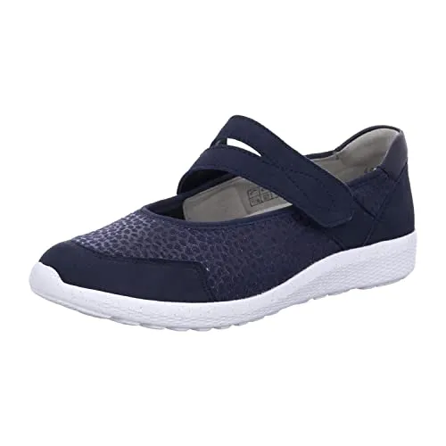 Waldläufer Bequem Ballerina mit Klettverschluss, Blau - Slipper & Mokassins für Damen, herausnehmbares Fußbett für individuelle Einlagen und rutschhemmende flexible Laufsohle für optimalen Komfort.