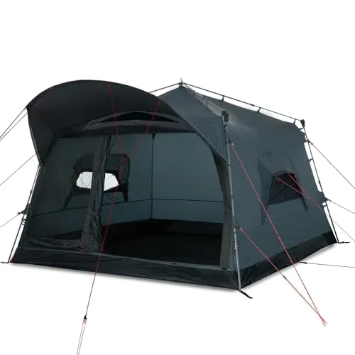 qeedo Quick Villa L, Familienzelt für 5 Personen, schnelles Sekundenzelt - Stoneblue - Schnelles Aufbausystem für 5 Personen in nur 120 Sekunden. Wasserdicht mit 4.000 mm Wassersäule, ideal für Campingausflüge. Geräumiges Zelt mit Stehhöhe und flexibler Belüftung.