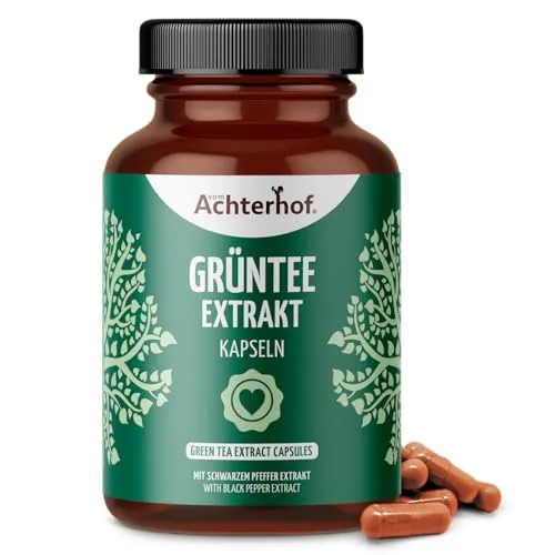 Grüntee Extrakt 120 Kapseln | 50% EGCG & 95% Piperin - Pflanzliches Ergänzungsmittel Grüner Tee mit 50% EGCG und schwarzem Pfeffer-Extrakt für optimale Bioverfügbarkeit, 100% vegan und in praktischer Kapselform.