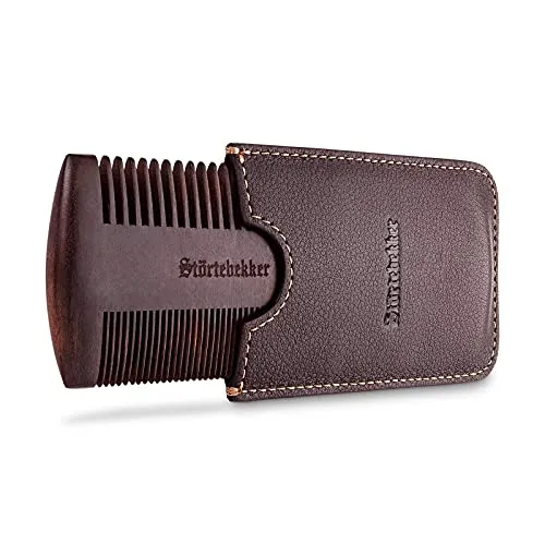 Störtebekker® Premium Bartkamm aus Holz - Trimmer- & Scherkämme, perfektes Geschenk mit handgefertigtem Lederetui und beidseitiger Verzahnung für eine optimale Bartpflege.
