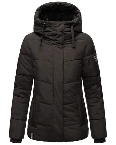 Navahoo Damen Winterjacke Sag ja XIV Black Gr. XL - Warme Steppjacke mit abnehmbarem Kunstfell-Kragen, stylisch und winddicht für kalte Tage