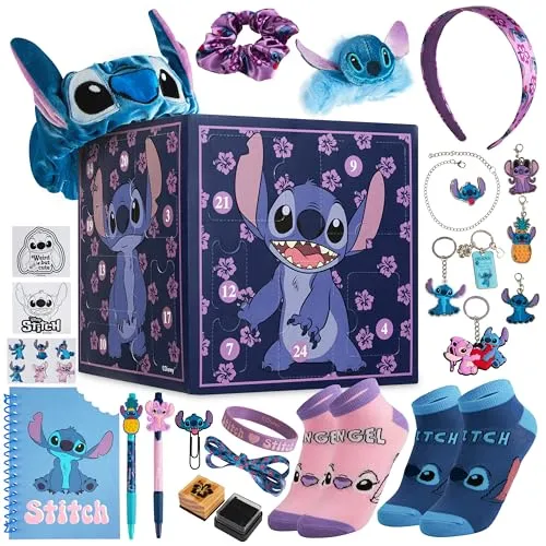 Disney Stitch Adventskalender 2024 – 24 Überraschungen für kreative Entdecker - Spielzeug-Adventskalender mit 24 spannenden Überraschungen, darunter Schreibwaren und Zubehör. Fördert Kreativität und Vorfreude auf Weihnachten.