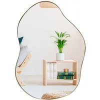 Costway Unregelmäßiger Wandspiegel Golden 78 x 56 cm - Außergewöhnlicher Wandspiegel im goldenen Design, ideal zur Aufwertung Ihrer Wohnkultur. Einfach zu installieren mit vielseitigen Aufhängemöglichkeiten und aus hochwertigen Materialien gefertigt. Perfekte Reflexion für jeden Raum.