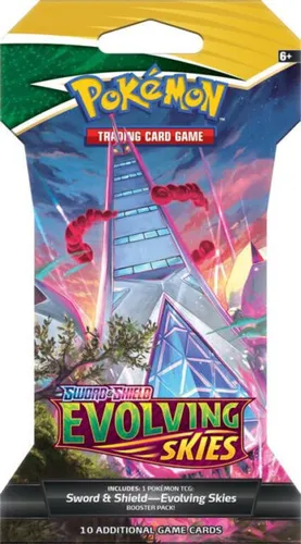 Pokémon TCG Schwert & Schild Evolving Skies Sleeved Booster Pack - TCG OVP Packs mit 10 Karten, ideal für Sammler und Spieler, um das Deck zu erweitern und neue Strategien zu entwickeln.