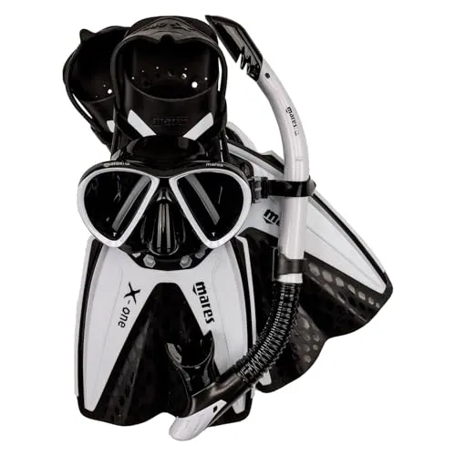 Mares X-ONE Marea Tauchset für Erwachsene, Weiß, M/L - Hochwertiges Tauchset aus Silikon mit Schnallen für maximalen Komfort, inklusive Taucherbrille, Schnorchel und Flossen – ideal für Unterwasserabenteuer.