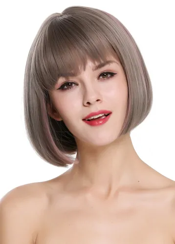 WIG ME UP Perücke Damenperücke Bob kurz glatt Pony Grau Braun Rosa Mix D3067