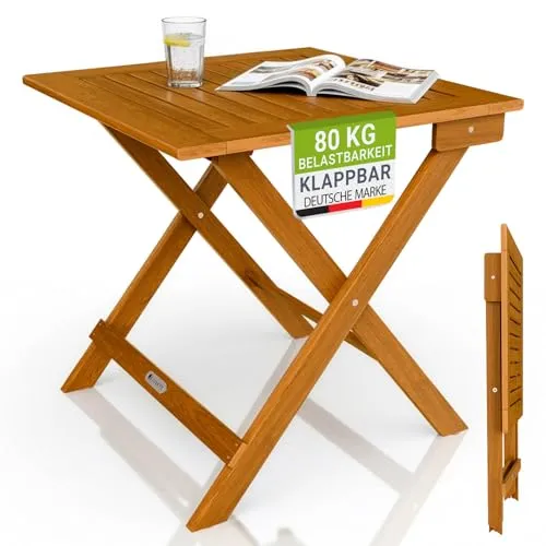 Juskys® Beistelltisch Zadar S - Klappbar und platzsparend aus geöltem Akazienholz, ideal für Garten und Balkon - Kompakter Klapptisch aus geöltem Akazienholz, wetterbeständig und bis 75 kg belastbar. Perfekt für Balkon oder Garten, leicht zu transportieren und sofort einsatzbereit.