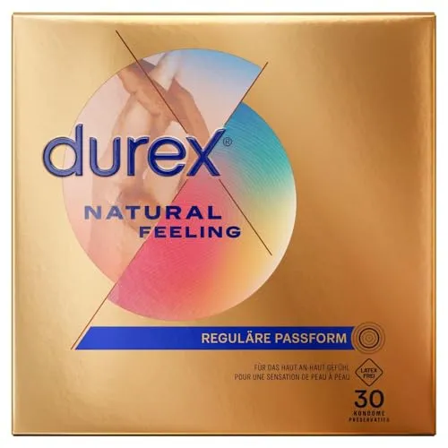 Durex Natural Feeling Kondome – Latexfrei für ein natürliches Gefühl - Kondome für Männer, latexfrei aus Real-Feel-Material für ein authentisches Haut-an-Haut-Gefühl und extra Gleitgel für mehr Spaß.