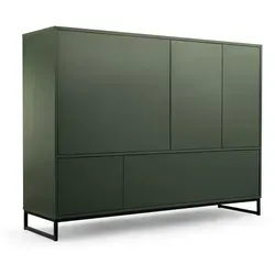 BETTSO Kommode Groß - 160cm Sideboard für Wohnzimmer & Schlafzimmer - Stilvolles Highboard mit 5 Türen und 8 Einlegeböden für großzügigen Stauraum. Hohe Metallbeine garantieren Stabilität und Langlebigkeit. Erhältlich in modernem Flaschengrün oder dezentem Beige.