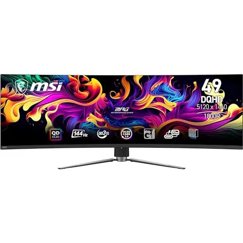 MSI MAG 341CQP QD-OLED 34" Gaming Monitor - Ultrascharfer UWQHD Gaming Monitor mit 175Hz und QD-OLED-Technologie für lebendige Farben und tiefe Schwarztöne, ideal für Gamer und Profis.