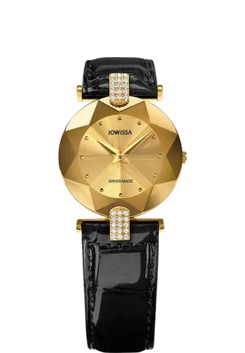 JOWISSA Schweizer Uhr Facett Strass - Elegante Schweizer Quarz-Uhr mit funkelndem Strass, spritzwassergeschützt und aus hochwertigem Edelstahl – ideal für stilbewusste Frauen.