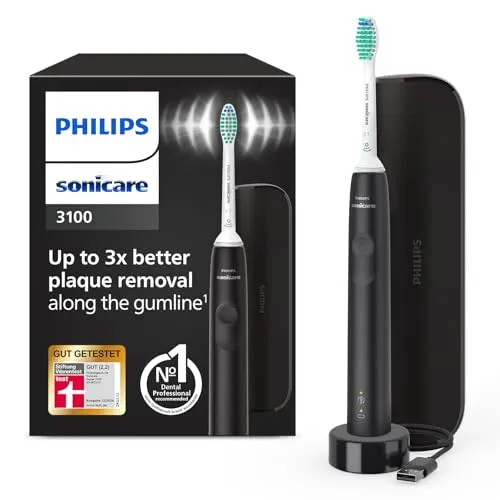 Philips Sonicare 3100 Series Elektrische Zahnbürste - Elektrische Zahnbürste, Schwarz, mit innovativer Schalltechnologie für eine gründliche und sanfte Reinigung der Zähne.