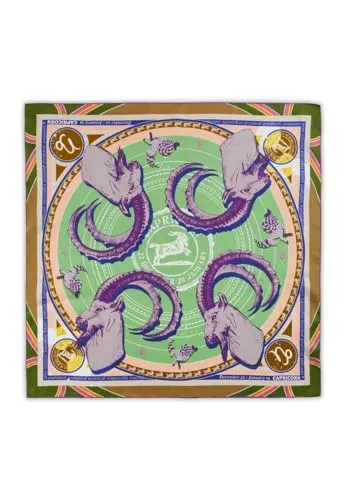 Codello Seidentuch Steinbock - Exklusives Design in Grün - Hochwertiges Seidentuch aus reiner Seide mit detailreichem Steinzeichenmotiv, ideal für stilbewusste Astrologie-Fans und perfekt als Geschenk.