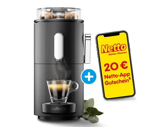 CoffeeB Kaffeemaschine Globe Coffee Balls mit 20 Euro Gutschein - Kaffeepadmaschine mit 19 bar Druck für perfekten Espresso, abnehmbarer Wasserbehälter und 1,3 l Wassertank, ideal für Kaffeeliebhaber.