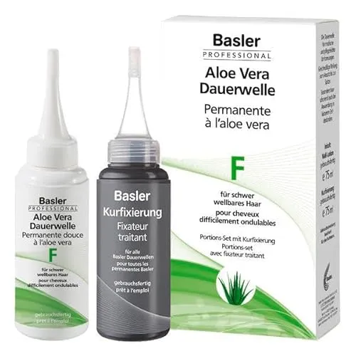 basler Aloe Vera Dauerwelle Set F für schwer wellbares Haar - Ideal für modische Umformungen: Das basler Aloe Vera Dauerwelle Set sorgt für gleichmäßige Wellen und schont dein Haar. Komplett mit Dauerwelle und Kurfixierung für eine einfache Anwendung und sofortige Ergebnisse.