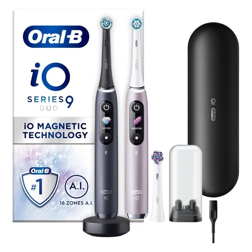Oral-B iO9 Duo Pack Elektrische Zahnbürste Black Onyx & Rose Quartz - Erleben Sie die innovative Reinigung mit dem Oral-B iO9 Duo Pack. Die elektrische Zahnbürste bietet fortschrittliche Technik für eine gründliche Mundpflege und edles Design.