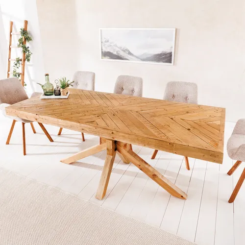 Riess-Ambiente Esstisch MOSAIK 160cm - Natur Pinie-Massivholz - Esstisch für bis zu 6 Personen, pflegeleicht und mit einzigartiger Holzstruktur für individuelles Wohnen im Landhaus-Stil.