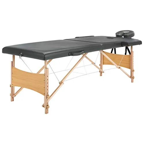 vidaXL Massagetisch mit 2 Zonen Tragetasche Höhenverstellbar Massagebank Massageliege Kosmetikliege Therapieliege Holzrahmen Anthrazit 186x68cm