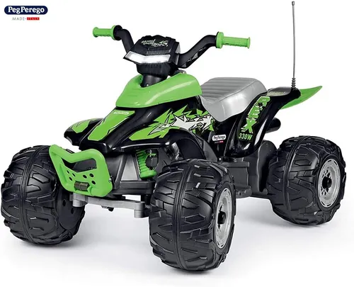 Peg Perego Corral T-Rex 12 Volt Quad Moto Elektro Grün - Elektro-Quad für Kinder ab 3 Jahren, ideal für unwegsames Gelände, mit 12V Akku und maximalem Traggewicht von 40 kg.