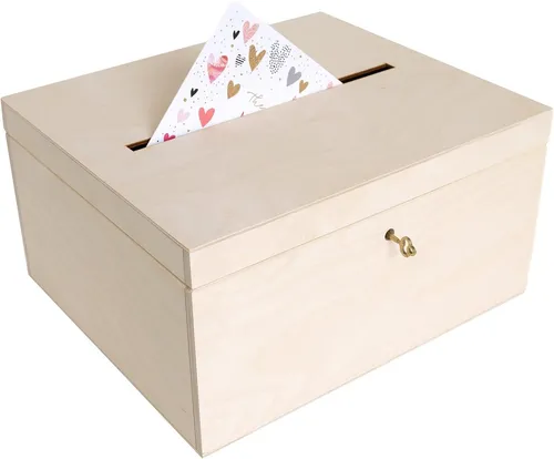 Creative Deco Aufbewahrungsbox Holzkiste - Elegante Holzbox für Hochzeitskarten, mit Schloss und Schlüssel. Ideal zur sicheren Aufbewahrung Ihrer Erinnerungen in stilvollem Design.
