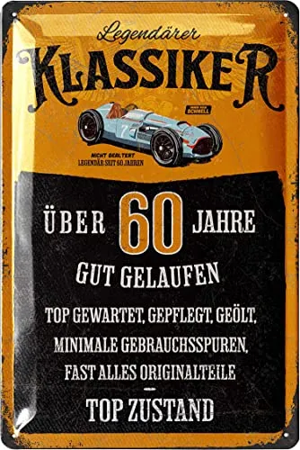 LANOLU Blechschild Schild 60 Geburtstag, SCHILD 60 JAHRE KLASSIKER, Geschenke für den 60 Geburtstag Mann, lustiges Schild 60 Geburtstag Deko als lustige Geburtstagskarte, vintage Metallschild 20x30 cm