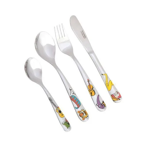 Tescoma Kinderbesteck BAMBINI Musikanten 4-teilig - Besteckset für Kinder mit Gabel, Löffel und Messer, spülmaschinenfest und ideal für Geburtstagsgeschenke – farbenfrohes Design begeistert Kids!