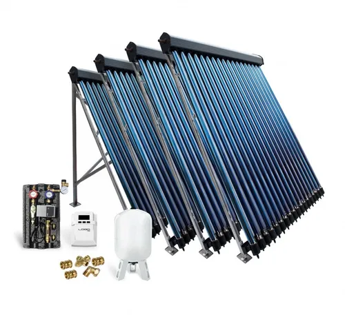Röhrenkollektor Solarpaket HP22-4 - Komplettanlage mit 14,44 m² für gewerbliche und private Nutzung, hitze- und druckbeständig, ideal für effiziente Warmwasserbereitung im Außenbereich.