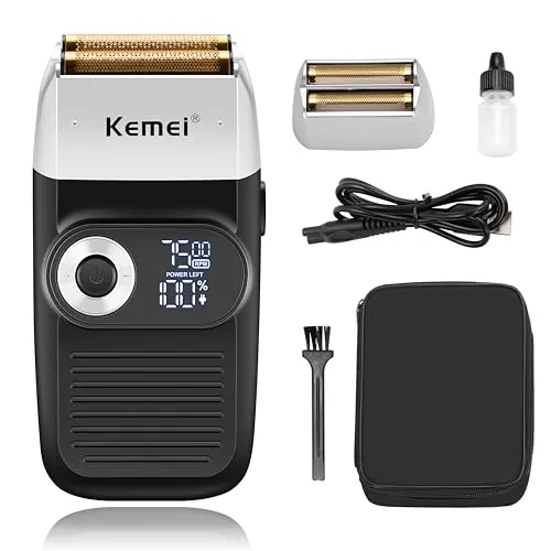 KEMEI KM-2026 Folienrasierer für Männer - Folienrasierer mit leistungsstarkem Motor, drei Geschwindigkeitsstufen und LED-Anzeige. Ideal für Glatze und Stoppeln, kabellos oder schnurgebunden nutzbar.