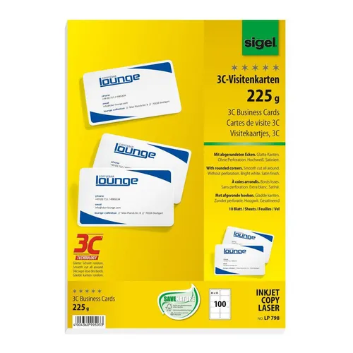 SIGEL 100 Visitenkarten LP798 satiniert weiß 225 g/qm
