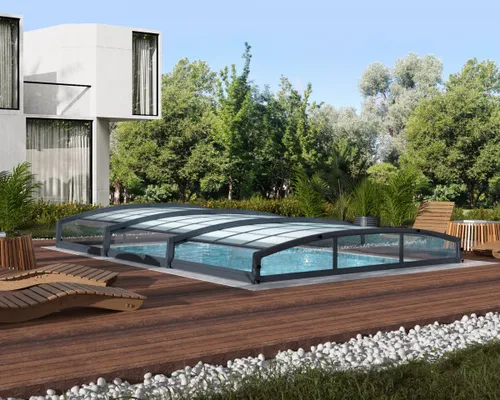 Palram - Canopia Aluminium Poolüberdachung Majorca 46 | Anthrazit - Poolzubehör mit kindersicherer Abdeckung für optimalen Schutz vor Schmutz und Verlängerung der Poolsaison — die Majorca 46 vereint Sicherheit und Komfort in einem eleganten Design!