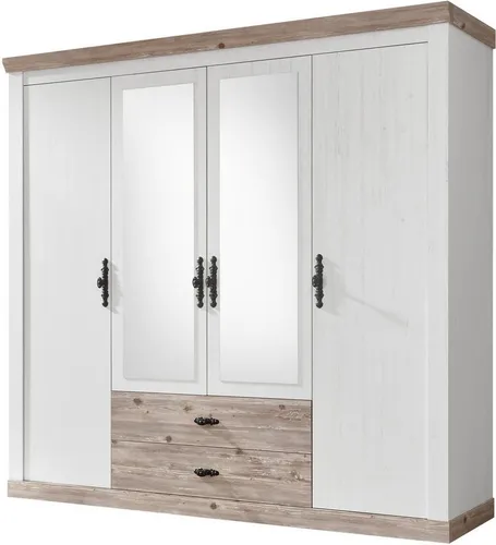 Drehtürenschrank HOME AFFAIRE "Florenz" - Kleiderschrank mit rustikalen Metallgriffen, 4-türig, aus FSC®-zertifiziertem Holzwerkstoff, bietet viel Stauraum und eleganten Landhausstil für Ihr Schlafzimmer.