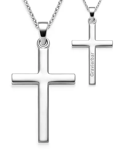 Amoonic Kreuzkette Halskette aus Silber 925 für Mädchen und Jungen - Elegante Kreuzkette aus hochglanzpoliertem Sterling Silber 925, individuell anpassbare Länge von 38-42 cm, perfekt zur Kommunion oder Taufe, inklusive edler Geschenkverpackung.