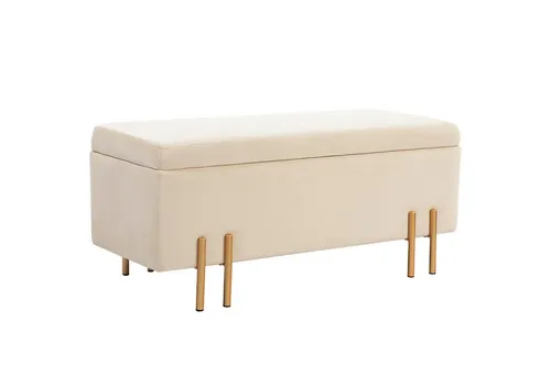 HOMCOM Sitzbank mit Stauraum - Moderne Polsterbank in Beige mit Samtoptik und praktischer Klappe für zusätzlichen Stauraum, ideal für Wohnzimmer, Schlafzimmer oder Flur.