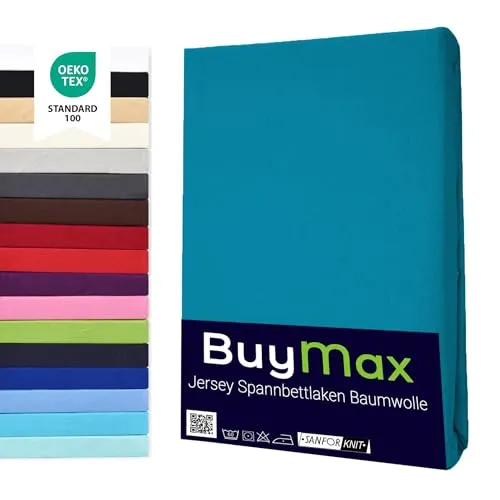 Buymax Spannbettlaken 60x120cm Baumwolle 100% Kinderbett Spannbetttuch Baby Bettlaken Jersey, Matratzenhöhe bis 15 cm, Farbe Petrol