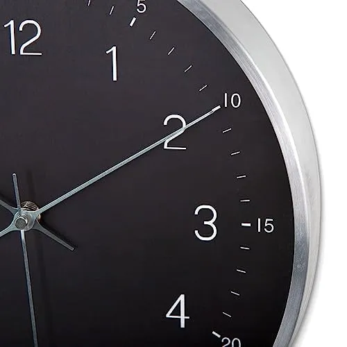 K&L Wall Art Schwarz Silber Wanduhr 30cm groß ohne Tickgeräusche lautlos Wanduhren modern Aluminium Wohnzimmer Deko Edelstahl Optik